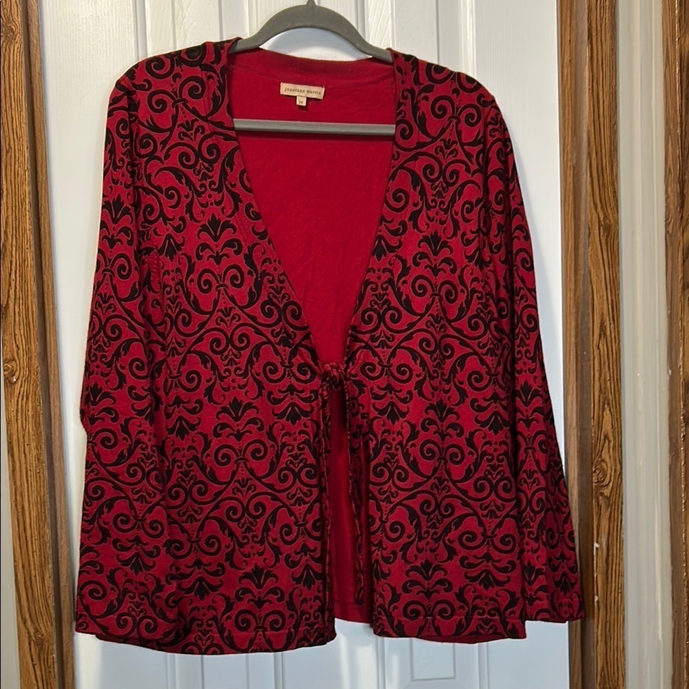 Jonathan Martin Elegant Red and Black Knit Cardigan EUC